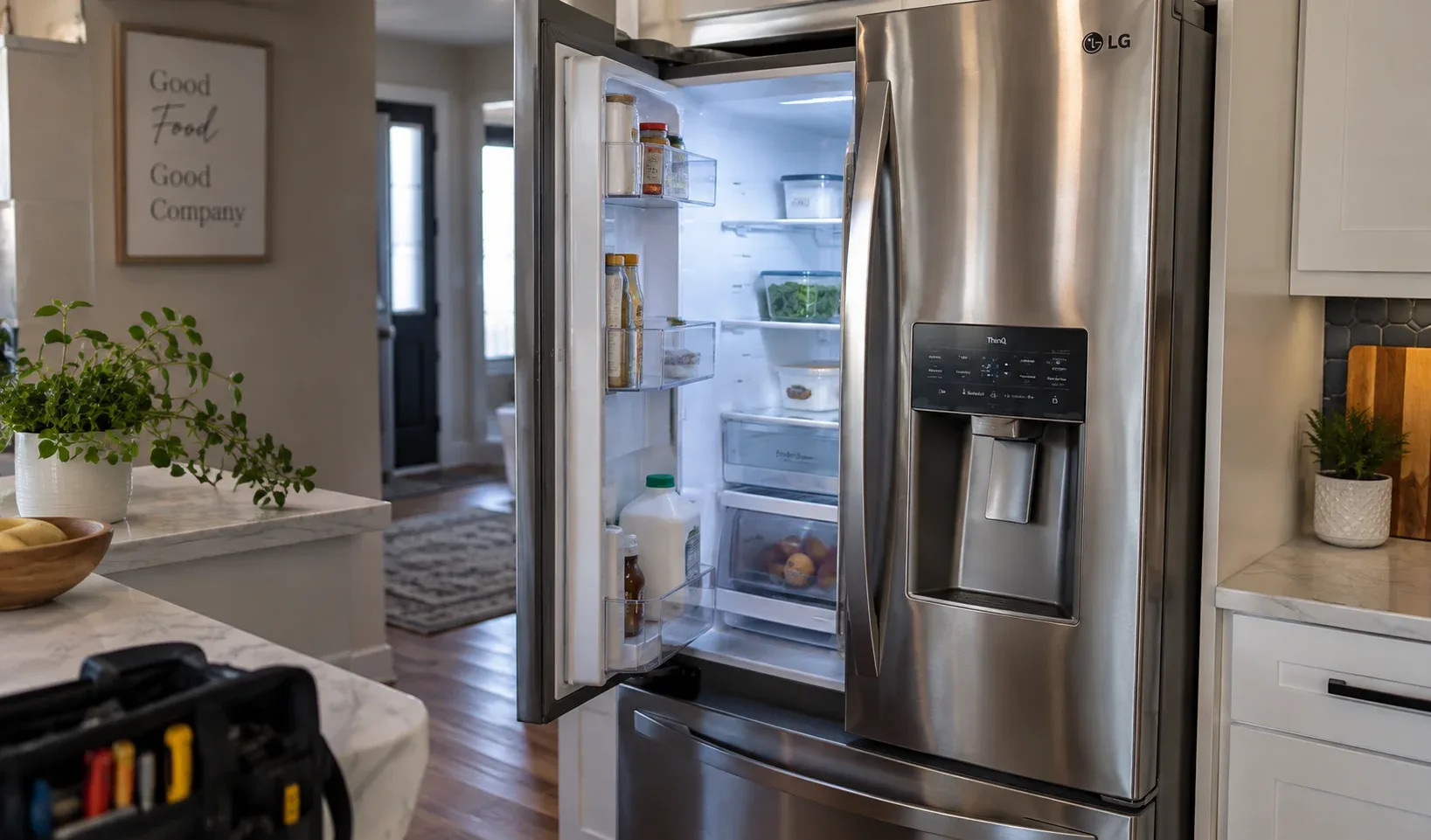 Refrigerator in a residential kitchen