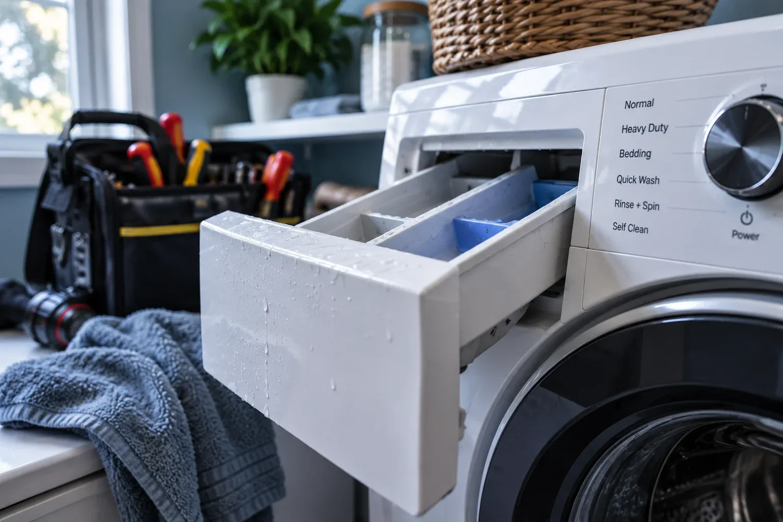 Washing machine during an in-home appliance service visit