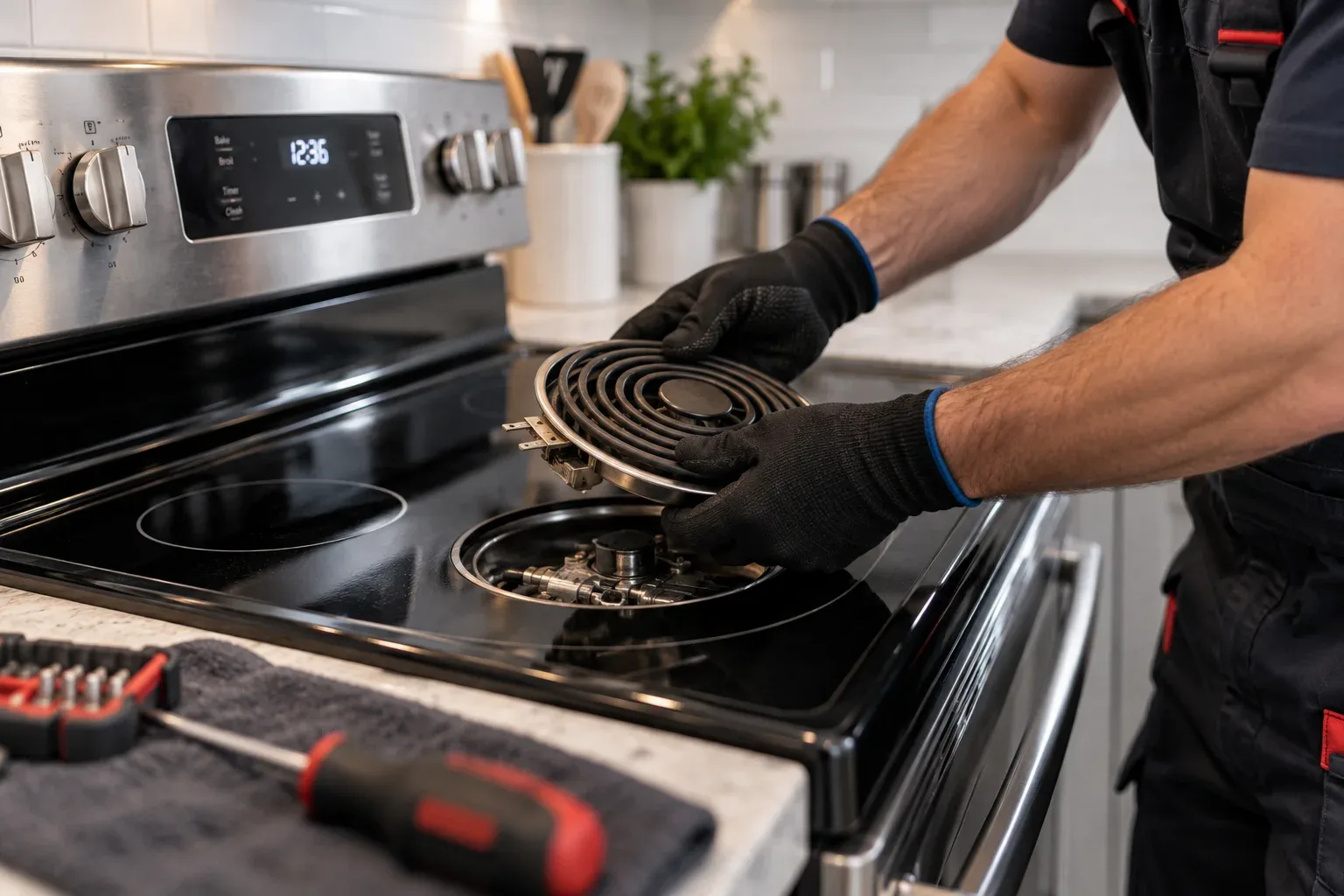 Stove during an in-home appliance service visit