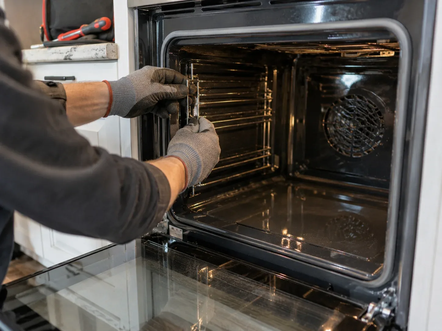Oven during an in-home appliance service visit